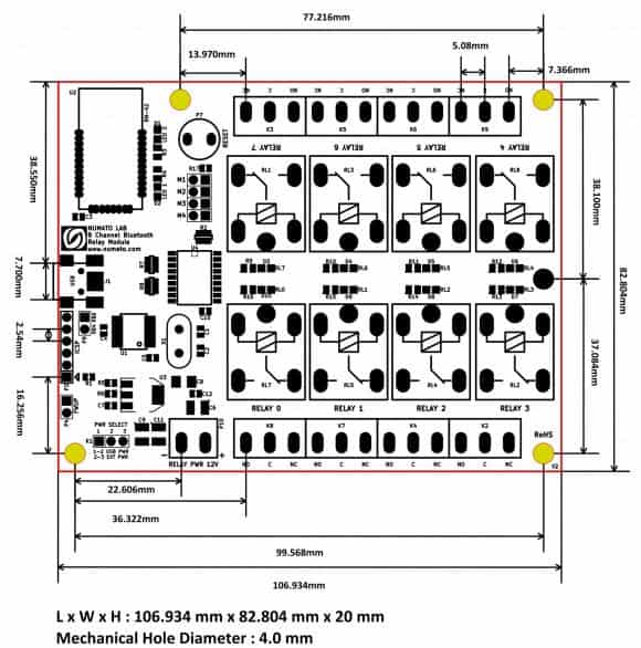 8 Channel Bluetooth Relay Module Physical Dimensions