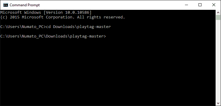 Open Command Prompt and Navigate to the extracted playtag folder
