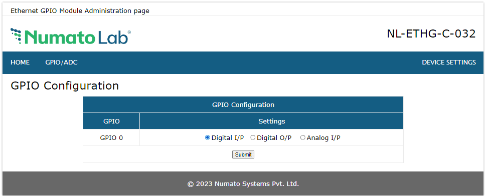 8 Channel Ethernet SS GPIO Input Configuration