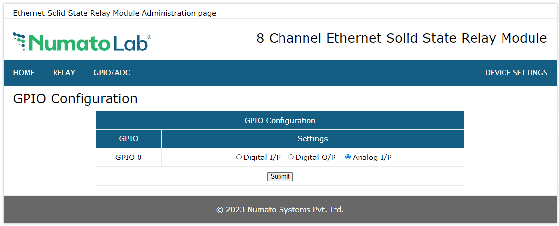 8 Channel Ethernet SS GPIO Analog Input Configuration