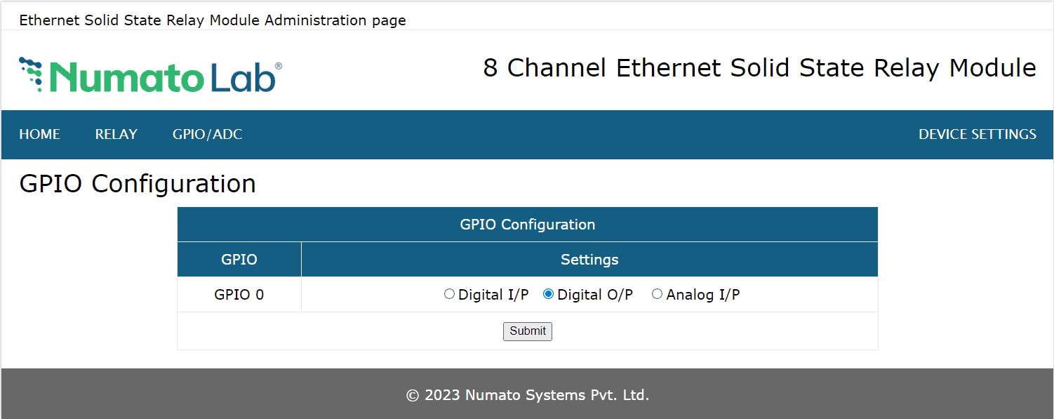 8 Channel Ethernet SS GPIO Output Configuration
