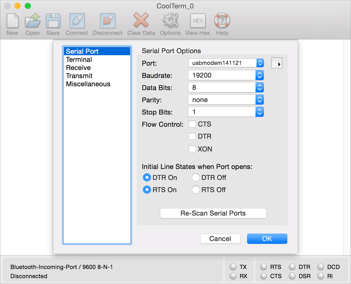 CoolTerm Port Settings