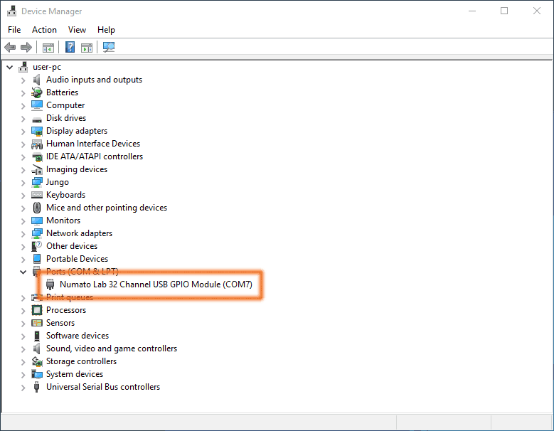 32 Channel GPIO Module Listed in Windows Device Manager
