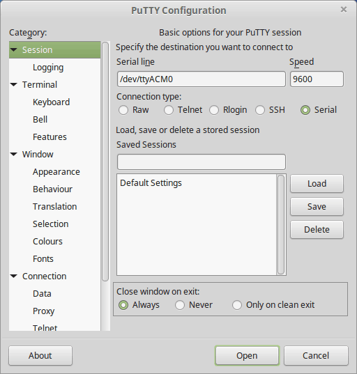 Putty With Numato Lab GPIO On LInux Settings