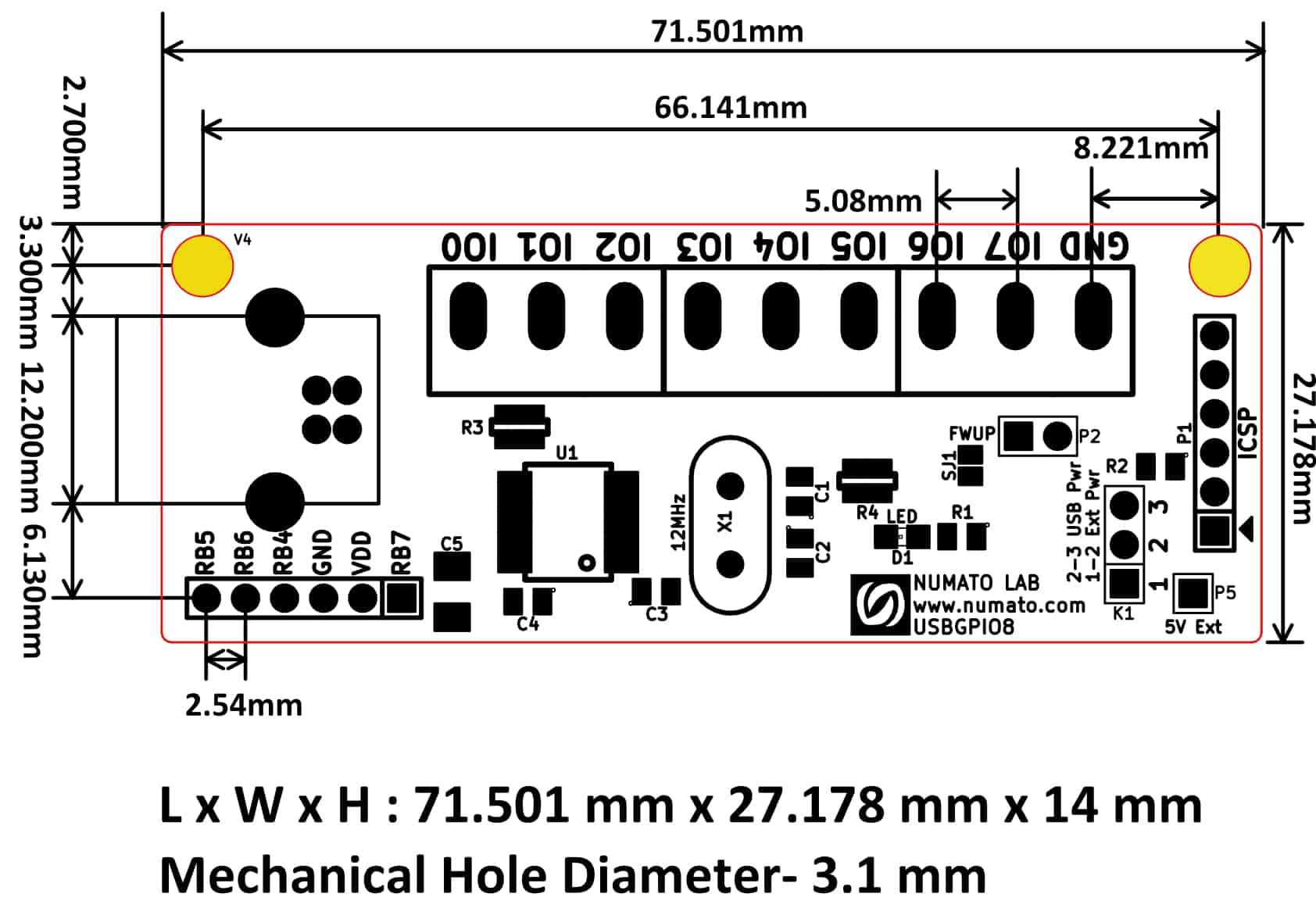 USBGPIO8 Mechanical Dimensions