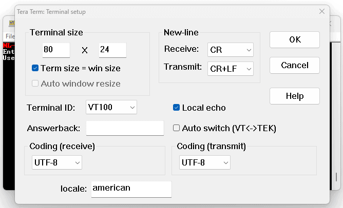 Tera Term Terminal Setup
