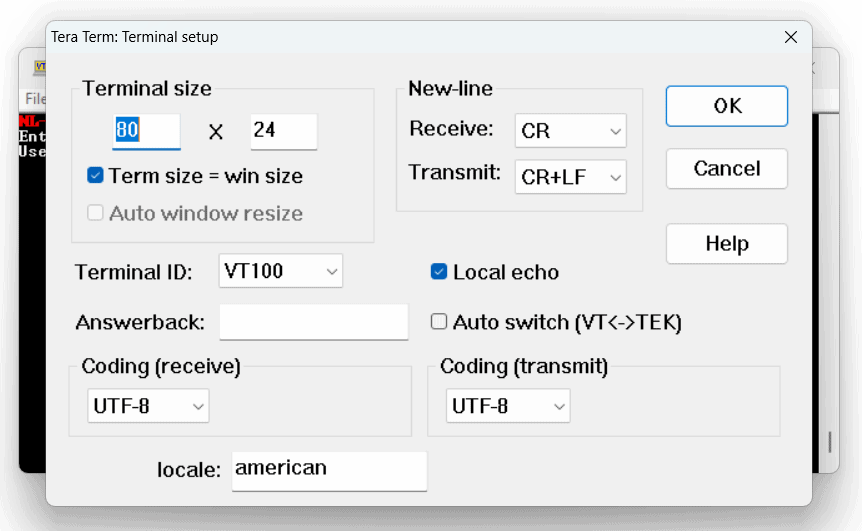 Tera Term Terminal Setup