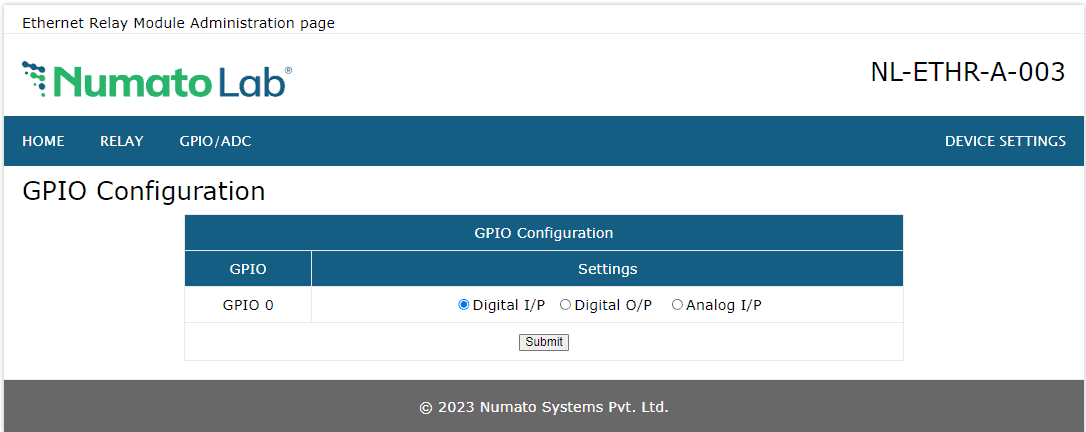 8 Channel Ethernet SS GPIO Input Configuration