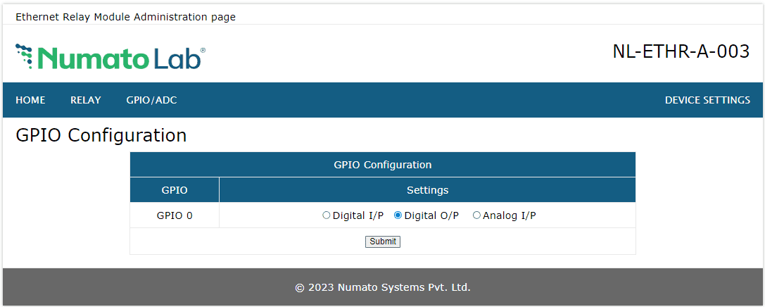 8 Channel Ethernet SS GPIO Output Configuration